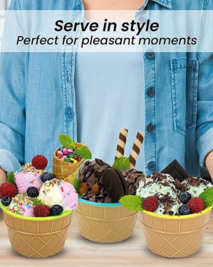 5322 Ice-cream Waffle Spoon Bowel Cup Set  Premium Ice Cream Set  Ice-cream Bowel With Spoon  6 Units Couple Bowl Set  Color Box