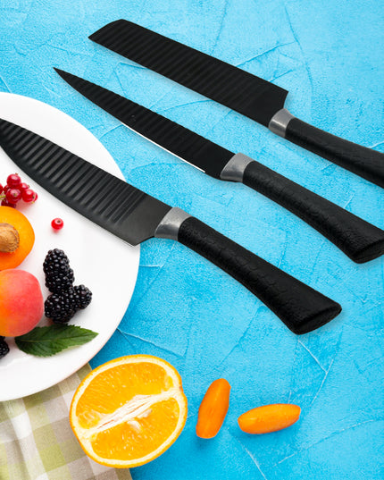 5629 6 Pieces Professional Kitchen Knife Set Meat Knife Chefs Knife With Non-slip Handle For Home Kitchen And Restaurant With Chef Peeler And Scissor (Stainless Steel  6 Pcs Set)