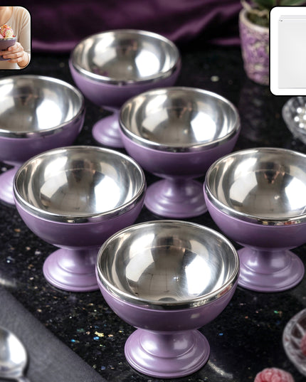 6 Pc Stainless Steel Dessert Bowl Cup Set With Stand
