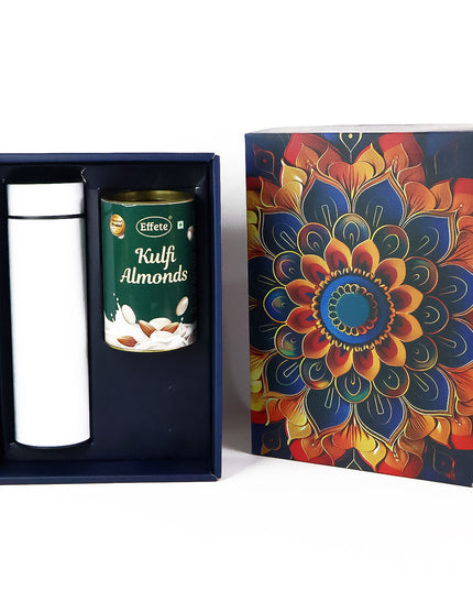 Effete Kulfi Almonds Gift Hamper Golden With Bottle (2 Pc Set)