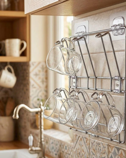 Wall-mounted Stainless-steel Cup  Mug Holder Rack (25 X 25 Cm 1 Pc)