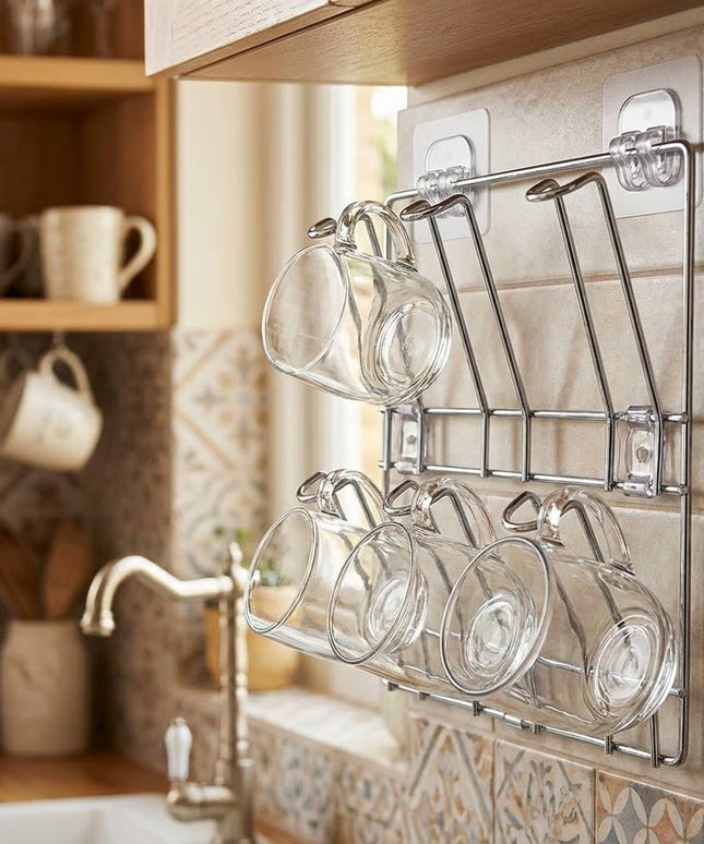Wall-mounted Stainless-steel Cup  Mug Holder Rack (25 X 25 Cm 1 Pc)