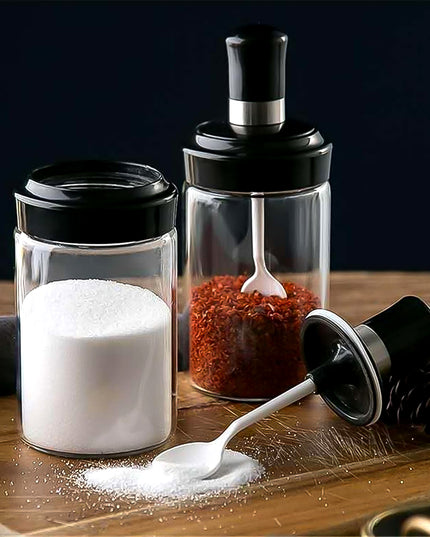 Transparent Glass Storage Jar With Built-in Spoon Approx 250ml