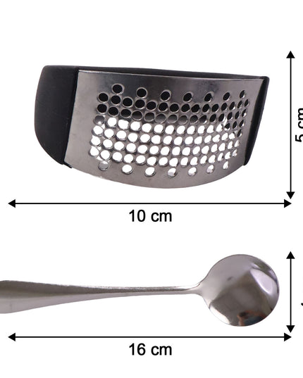 Heavy-duty Garlic Press Tool With Spoon Set (2 Pc Set)