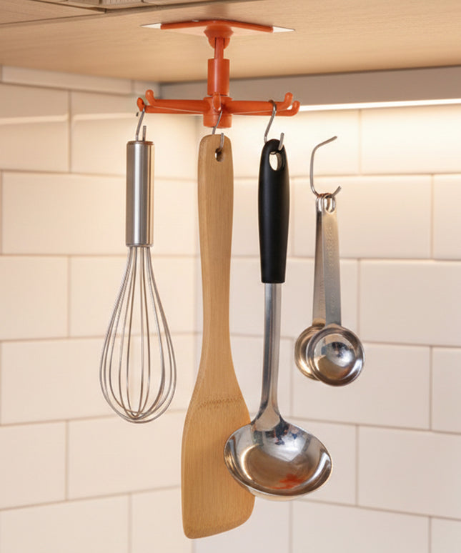 Orange 360 Rotating Wall Mounted Kitchen Utensils Hook Stand (1 Pc)