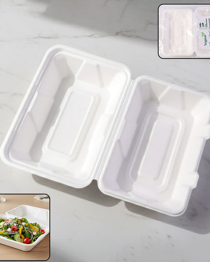 Vegnar Premium Bagasse Clamshell Food Box (10 Pc 9x6 Inch)