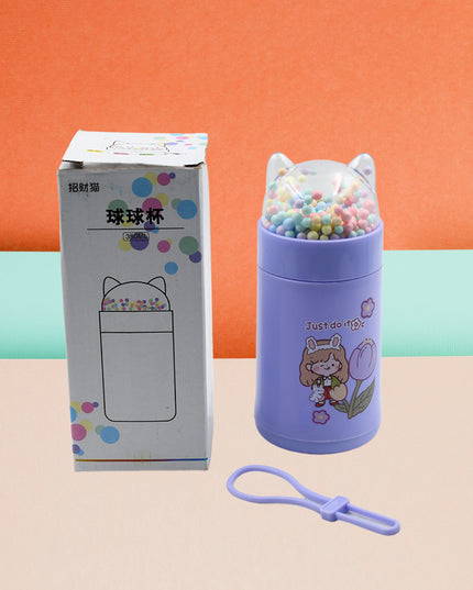 6953 Girl Glass Water Bottle For School With Kid Sparkle Strap Cat Lid Sequins Glitter Glass Cup Birthday Gift Children 350ml (Moq - 80 Pc)