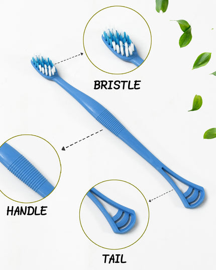 12814 2-in-1 Tooth Brush With Tongue Scraper Soft Bristle  Long Handle (8pcs) Soft Toothbrush